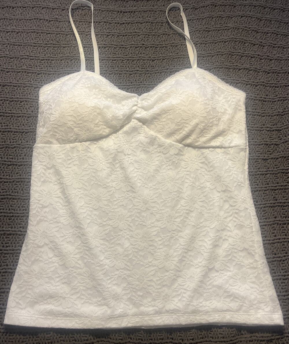No Boundaries Camisole Cami Bra White Floral Lace Juniors Women XL (15-17)